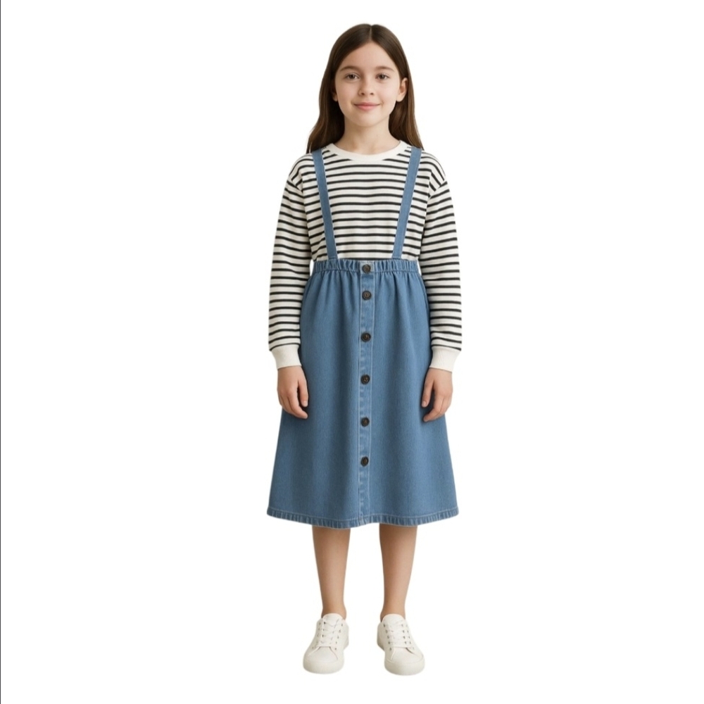 SHEIN Girls Suspender Denim Skirt – Size 160 (11/12 US) – NWOT